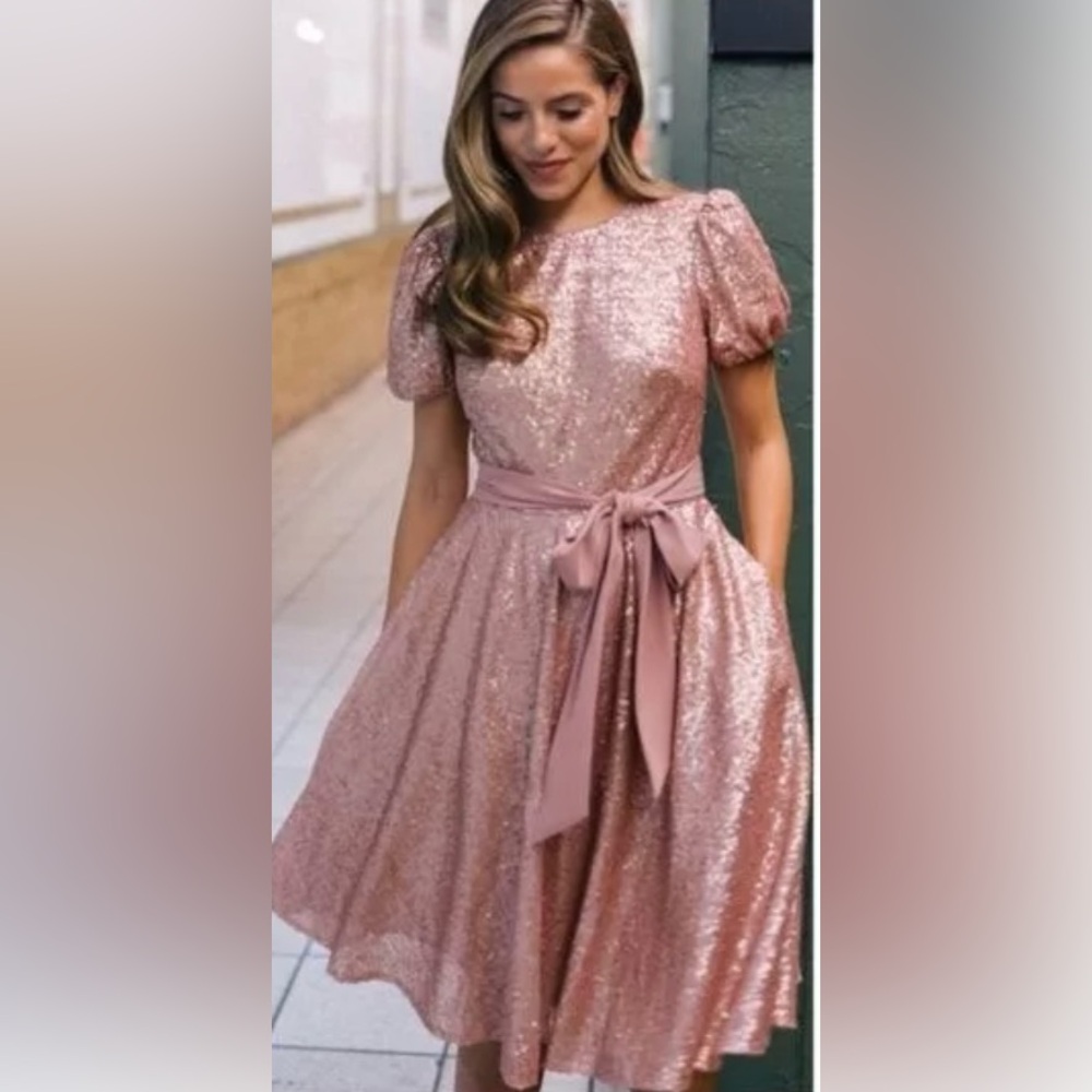 Gal Meets Glam Sequin Pink Beatrix Midi Dress Party Special Occasion EUC Sz 8